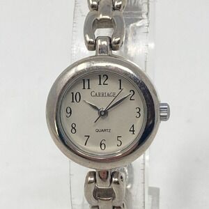 Vtg Carriage by Timex Watch Women 22mm Silver Tone Classic New Batter 7.25" 2003